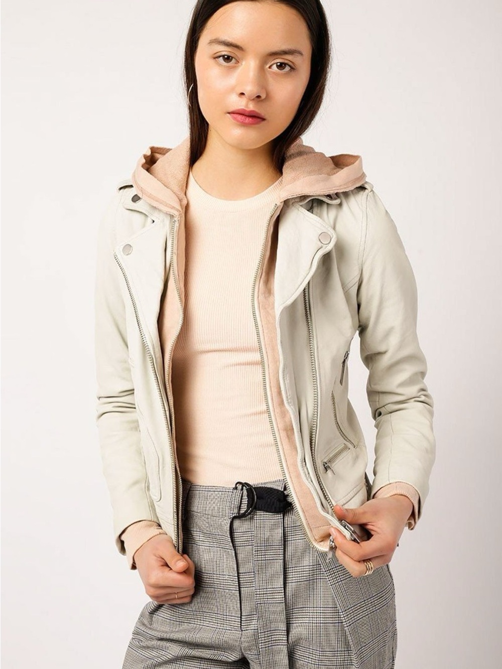 DOMA Leather Moto Jacket with Removable Hood + Hem